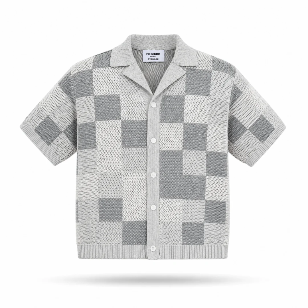 the crochet-knit checkered shirt - grey - Image 2