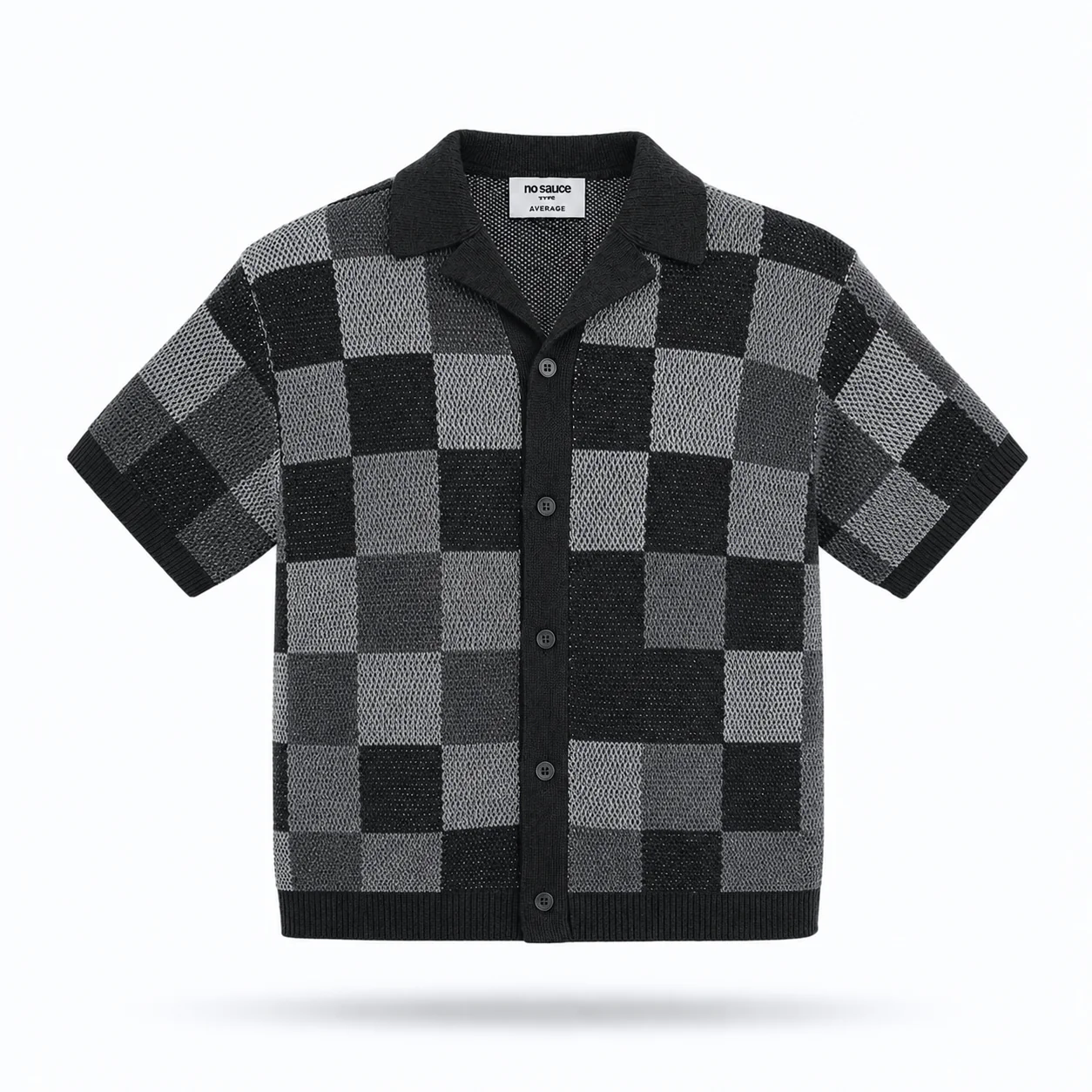 the crochet-knit checkered shirt - black - Image 2