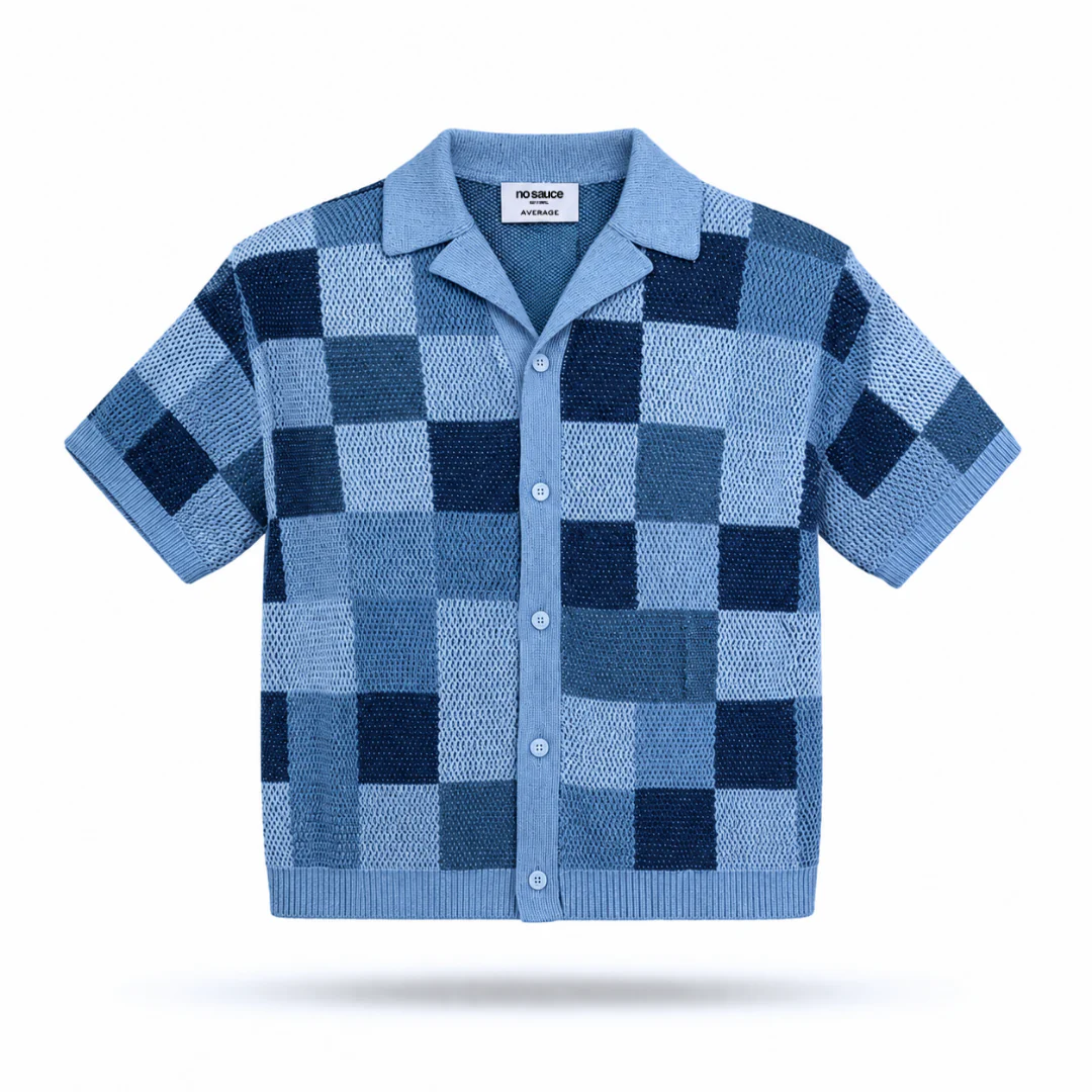 the crochet-knit checkered shirt - blue - Image 2
