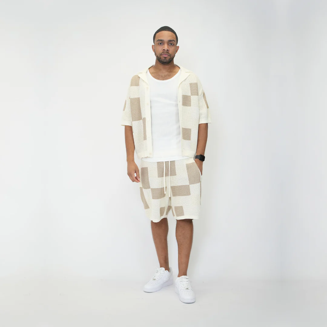 the crochet-knit checkered shorts - crème - Image 4