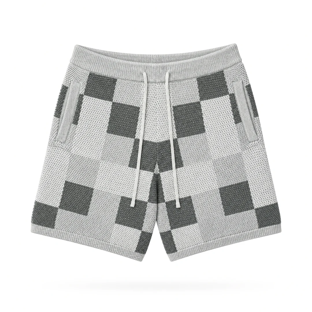 the crochet-knit checkered shorts - grey - Image 2