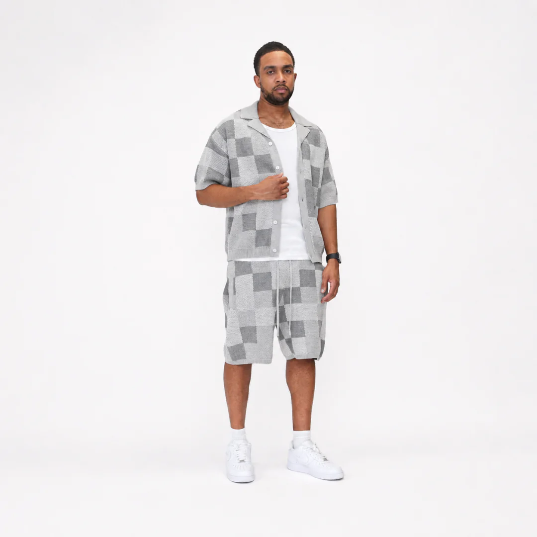 the crochet-knit checkered shorts - grey - Image 3