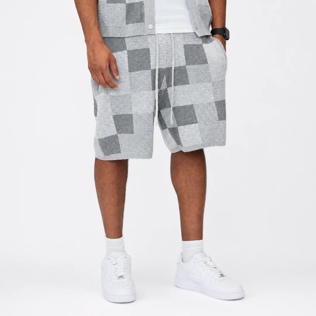 the crochet-knit checkered shorts - grey - Image 4