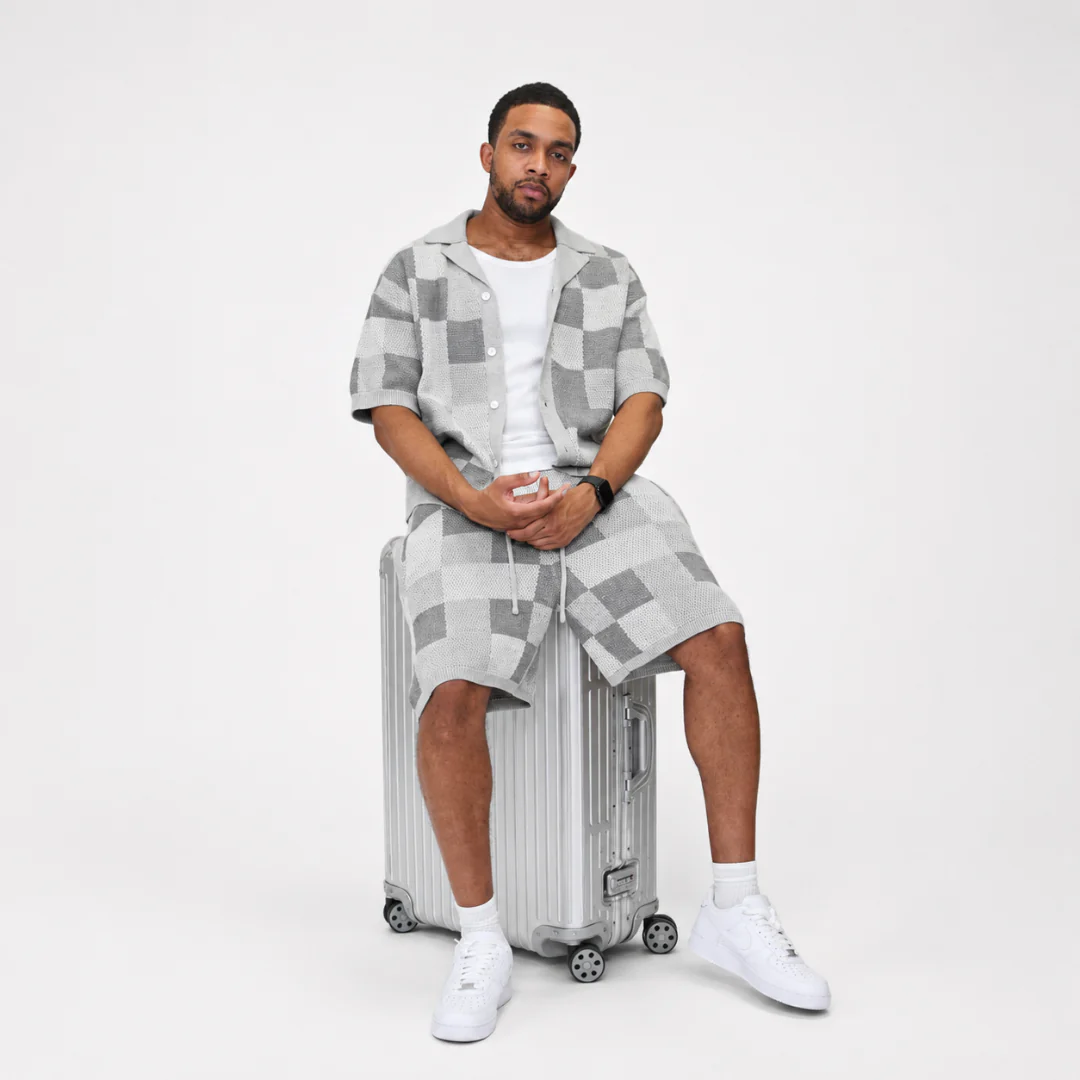 the crochet-knit checkered shorts - grey - Image 5