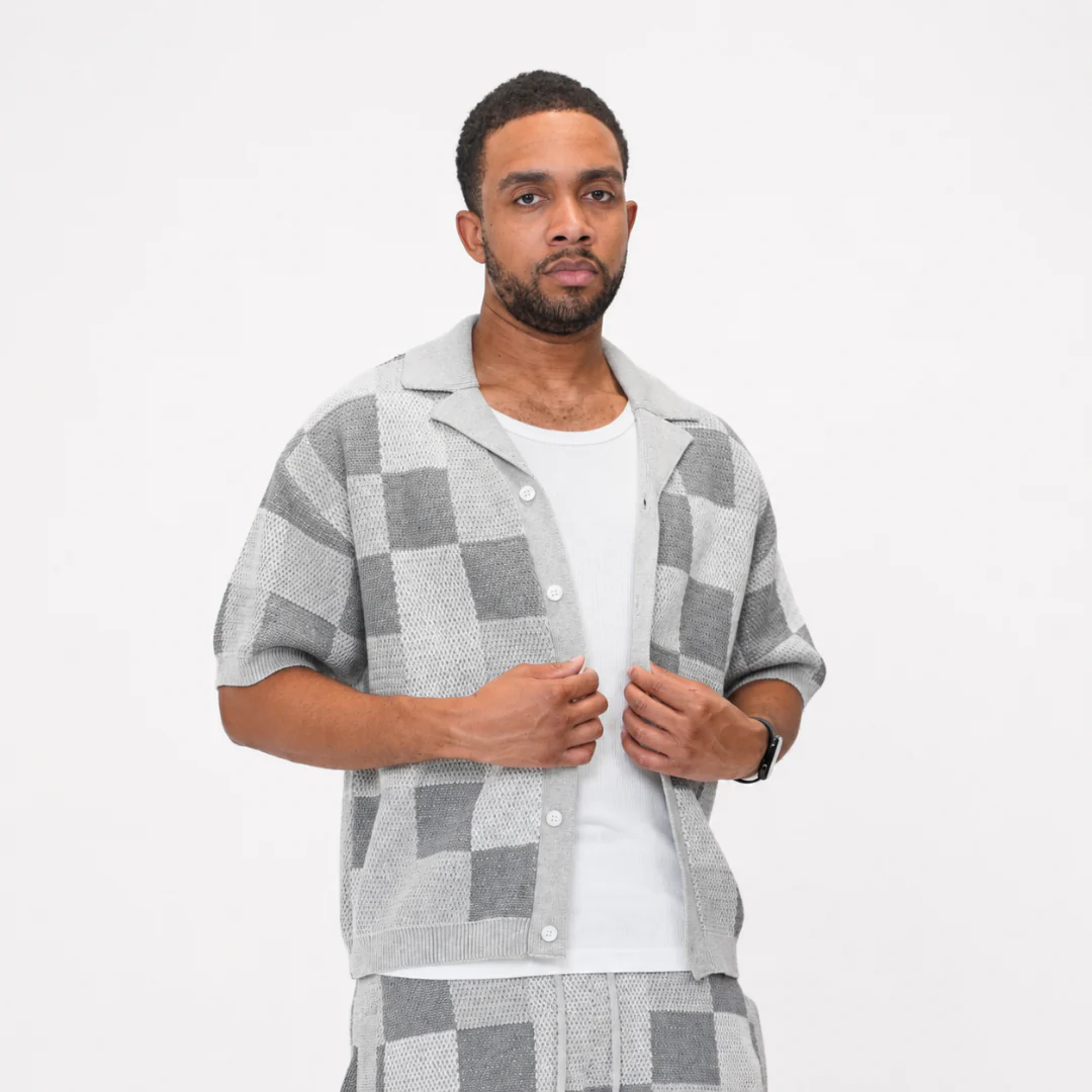 the crochet-knit checkered shorts - grey - Image 6