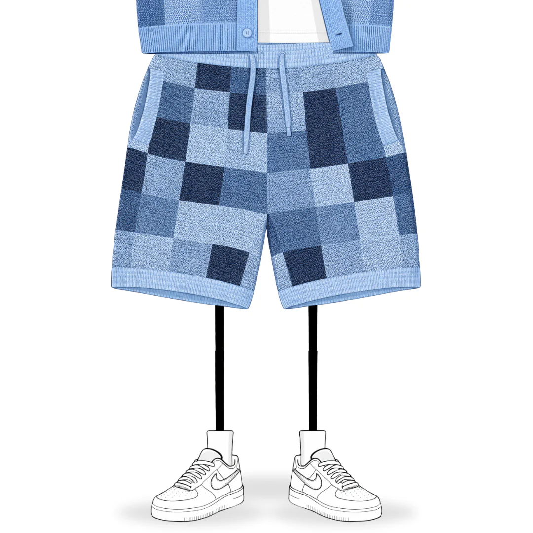 the crochet-knit checkered shorts - blue