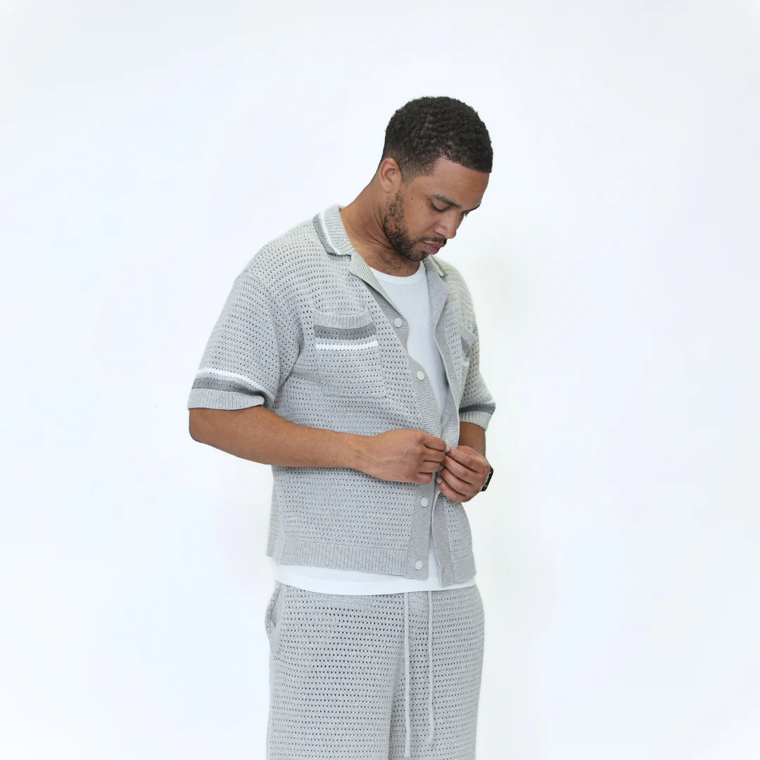 the crochet-knit striped shirt - grey - Image 4
