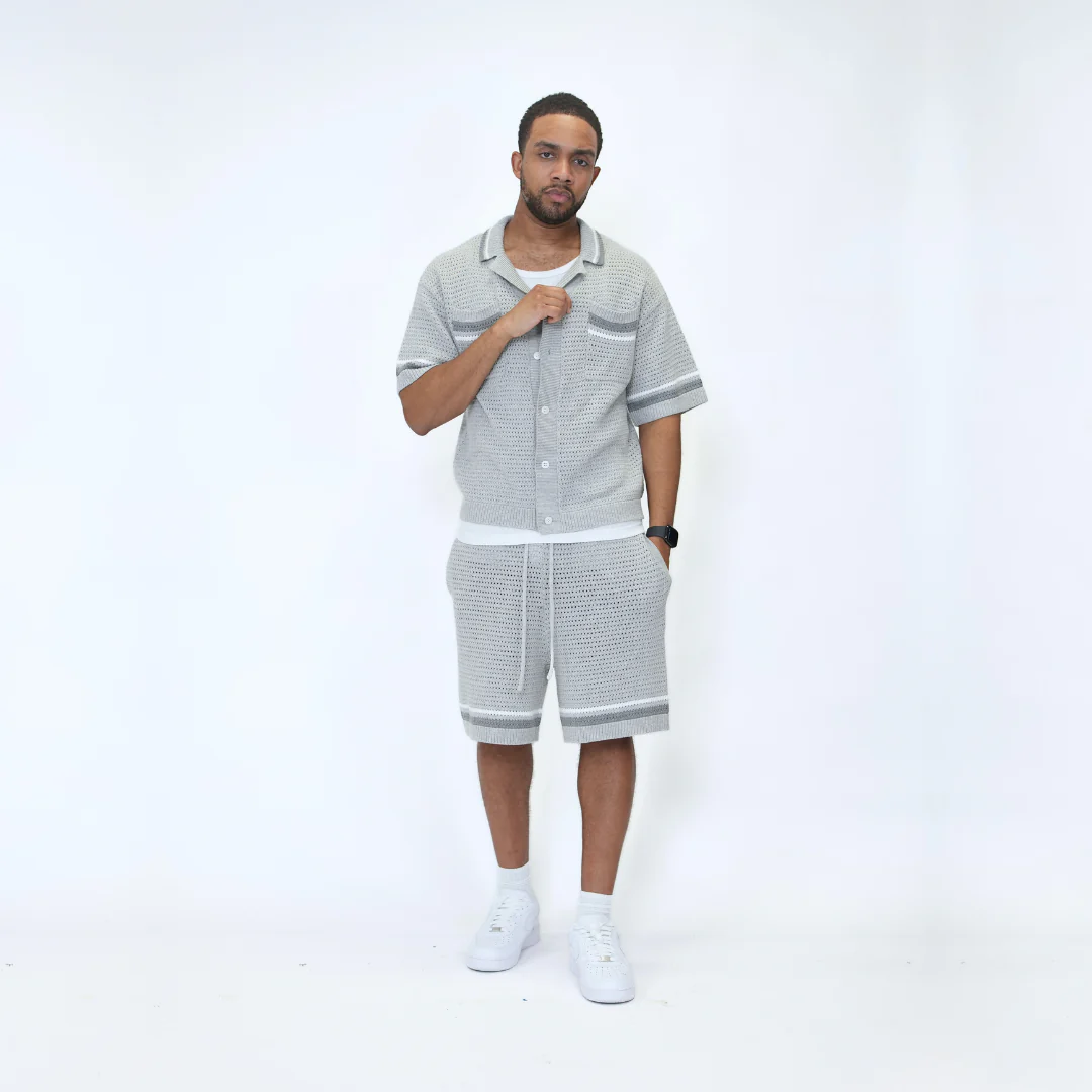 the crochet-knit striped shirt - grey - Image 5