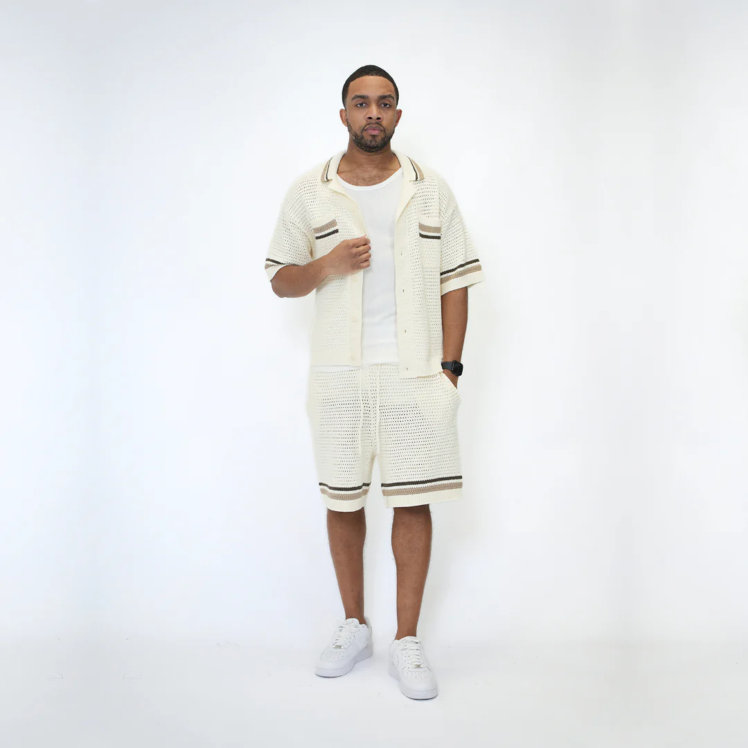 the crochet-knit striped shorts - crème - Image 5