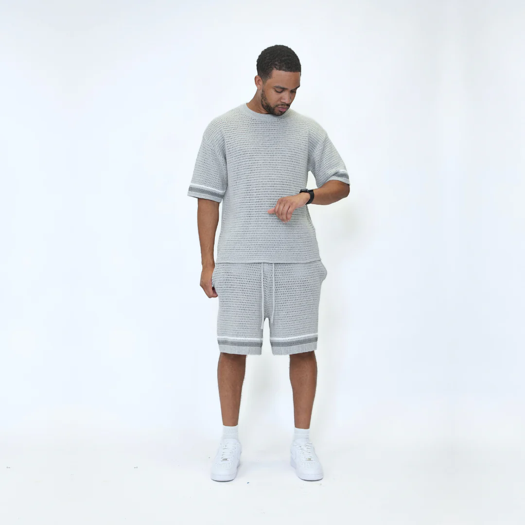 the crochet-knit striped shorts - grey - Image 3