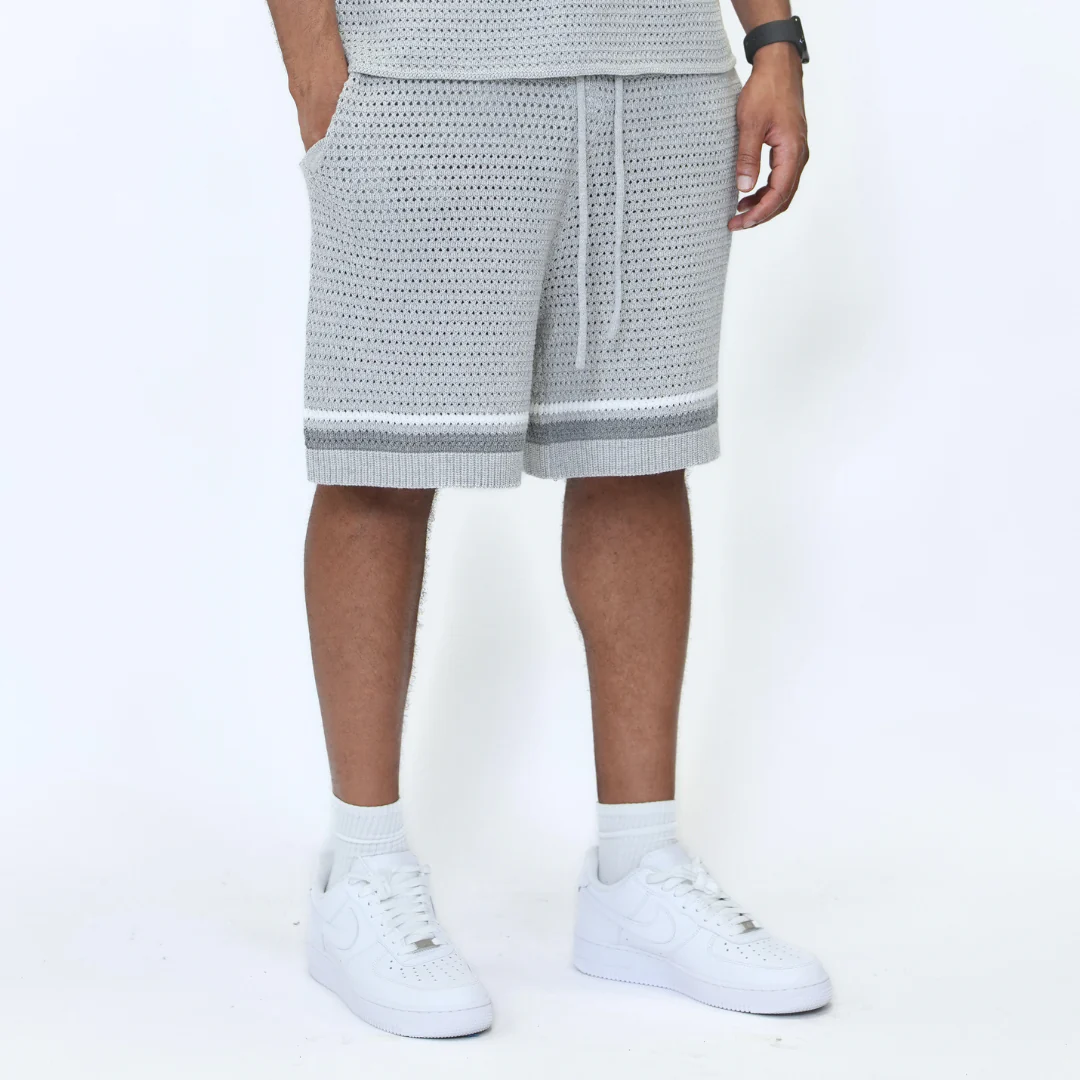 the crochet-knit striped shorts - grey - Image 4
