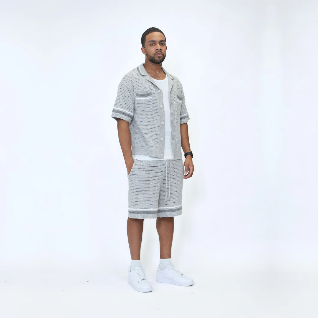 the crochet-knit striped shorts - grey - Image 5