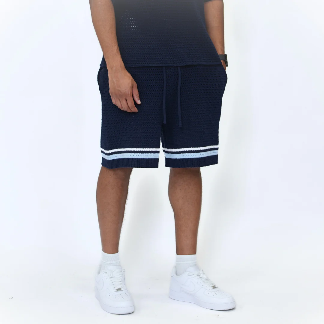 the crochet-knit striped shorts - navy - Image 3