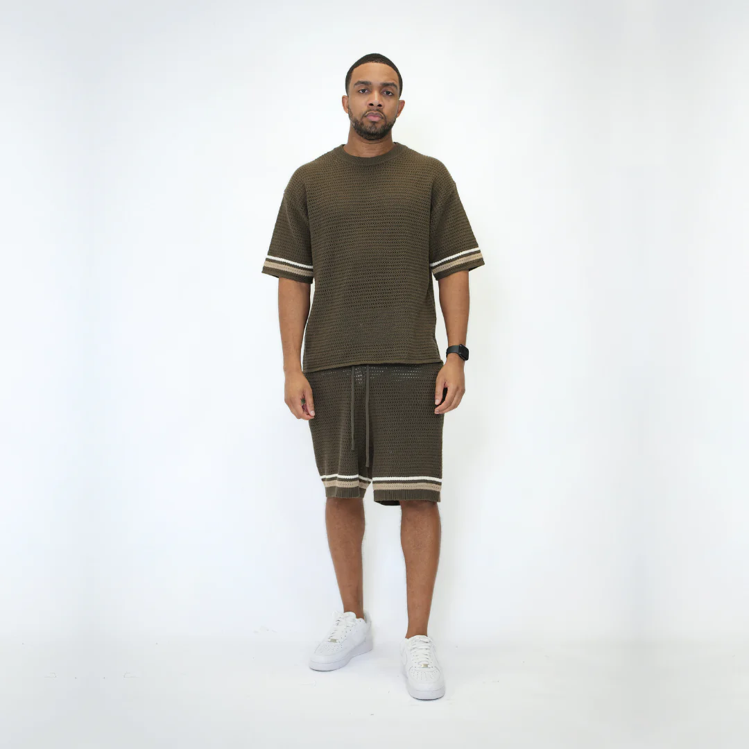 the crochet-knit striped tee - brown - Image 3