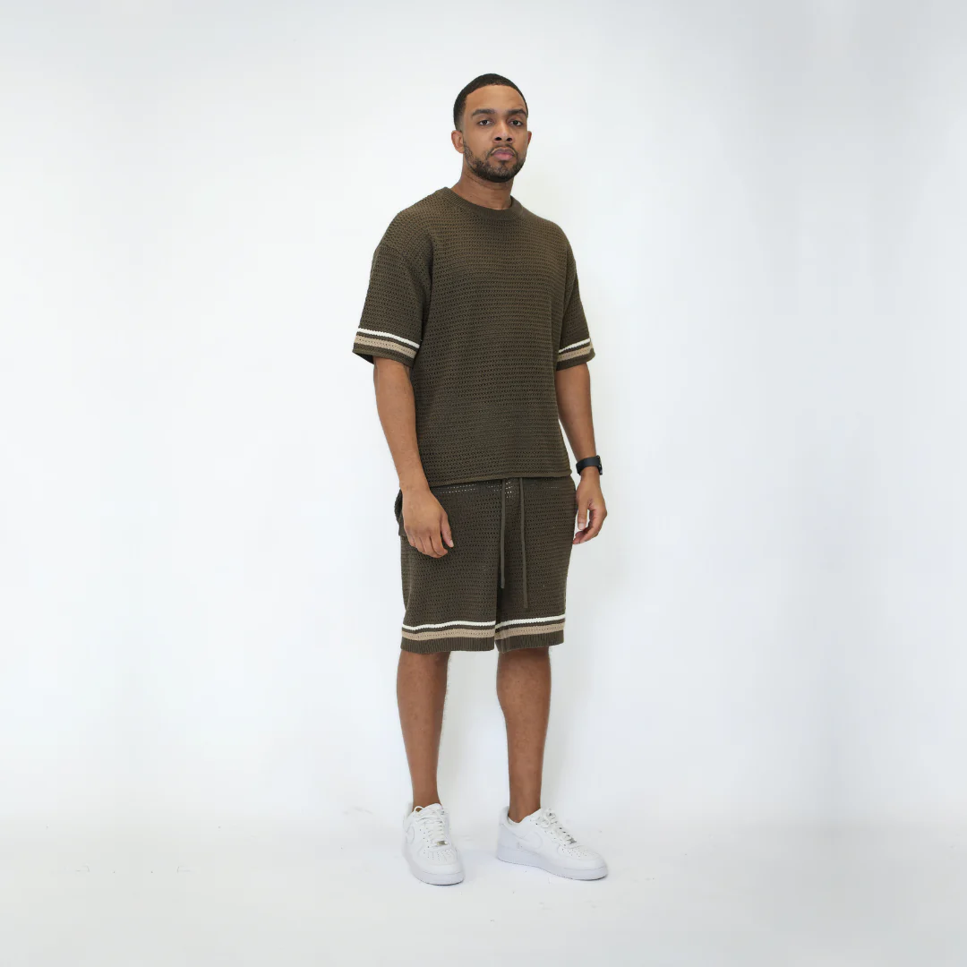 the crochet-knit striped tee - brown - Image 4