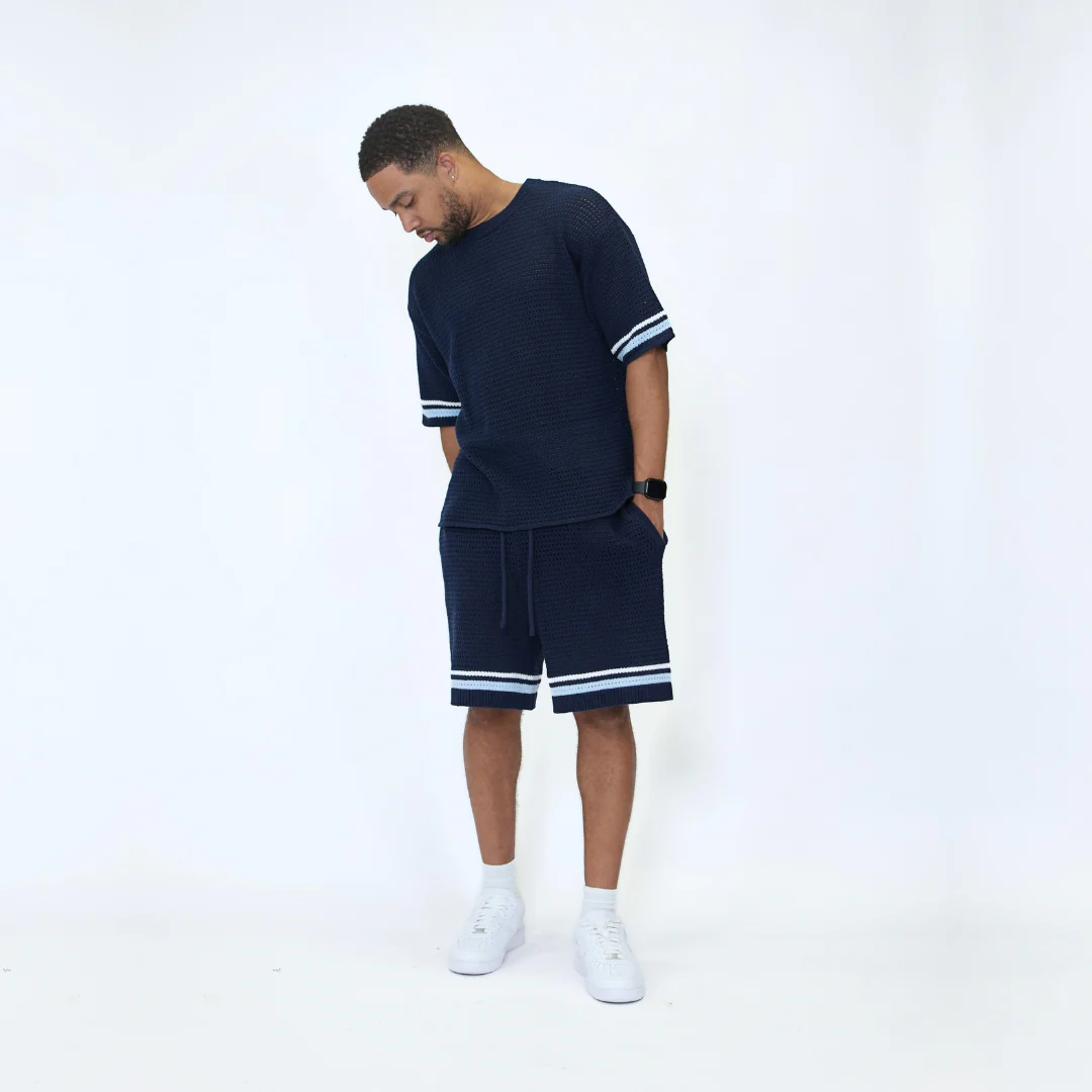 the crochet-knit striped tee - navy - Image 4